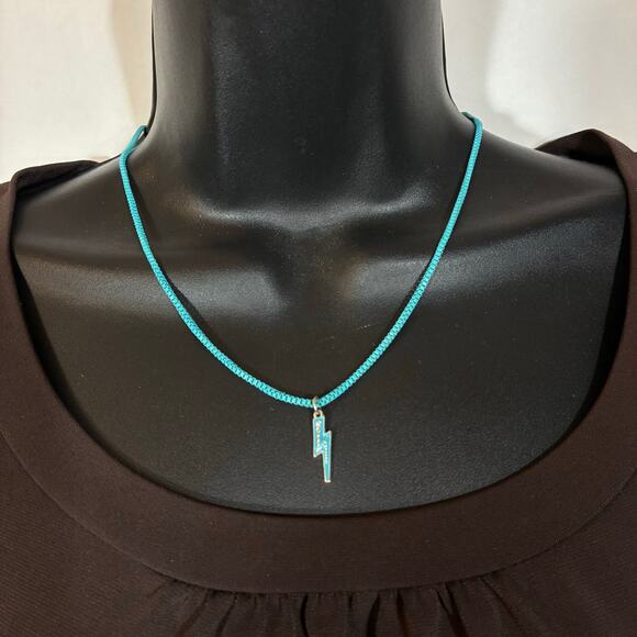 Blue Lightning Necklace Pendant on Box Chain 16"-19" Vintage Retro Charm - Picture 1 of 5